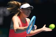 Maria Sharapova hits a forehand at the 2020 US Open